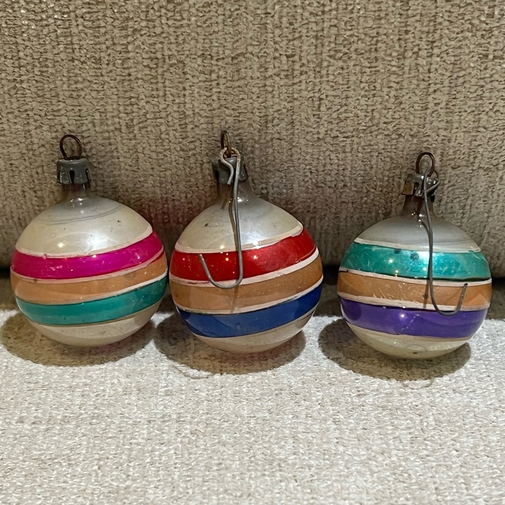 Antique Mini Hand Painted Glass Ornaments Lot of 3